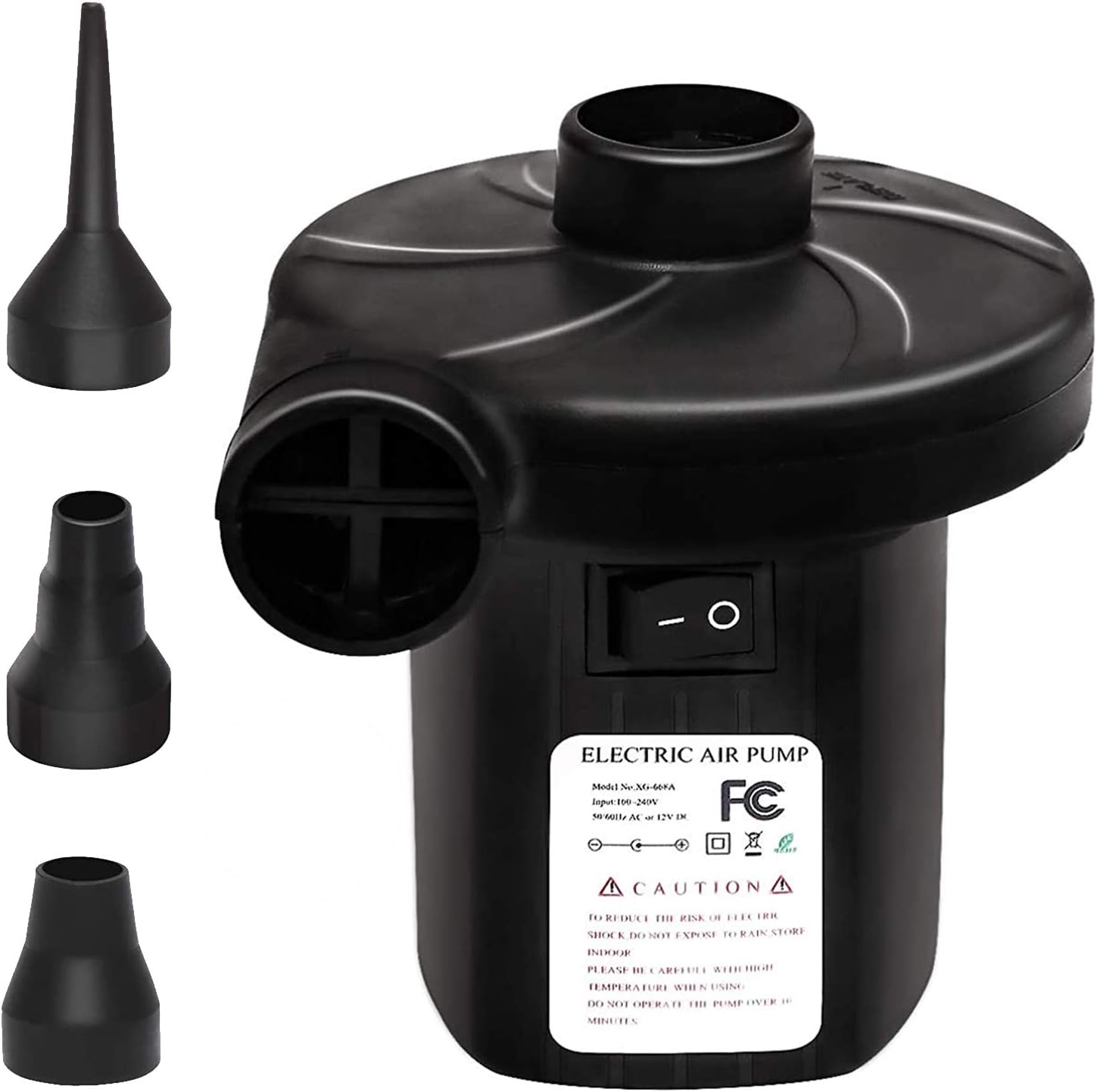 JIEZEE Electric Air Pump, Multi-Function Portable Quick-Fill with 3 Nozzles, Perfect Deflator Pumps for Exercise Ball, Inflatables, Camping, Cushions, Air Mattress Beds, Boats, Swimming Ring