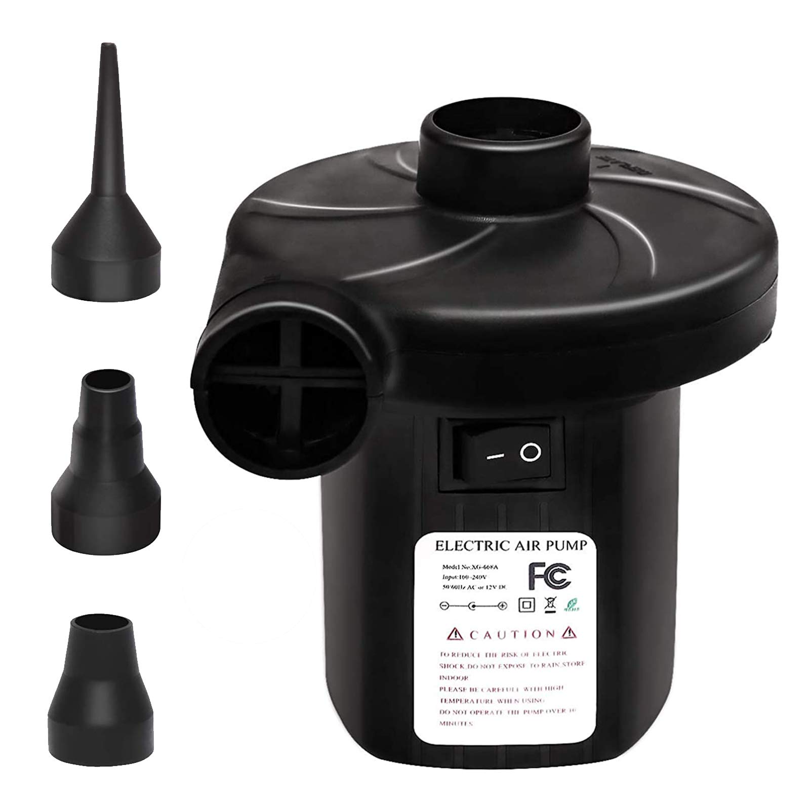 JIEZEE Electric Air Pump, Multi-Function Portable Quick-Fill with 3 Nozzles, Perfect Deflator Pumps for Exercise Ball, Inflatables, Camping, Cushions, Air Mattress Beds, Boats, Swimming Ring