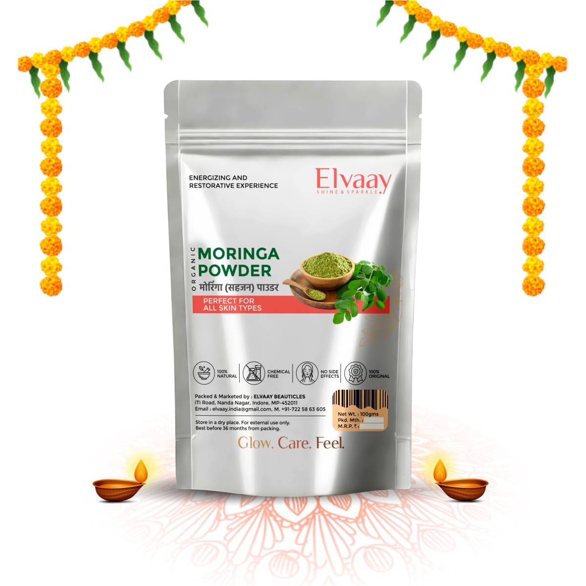 Elvaay Exclusive Moringa Powder, Body Scrub to remove anti ageing signs | Face Pack to get brighter skin | Hair Pack to remove dandruff and scalp related issues.-image-17