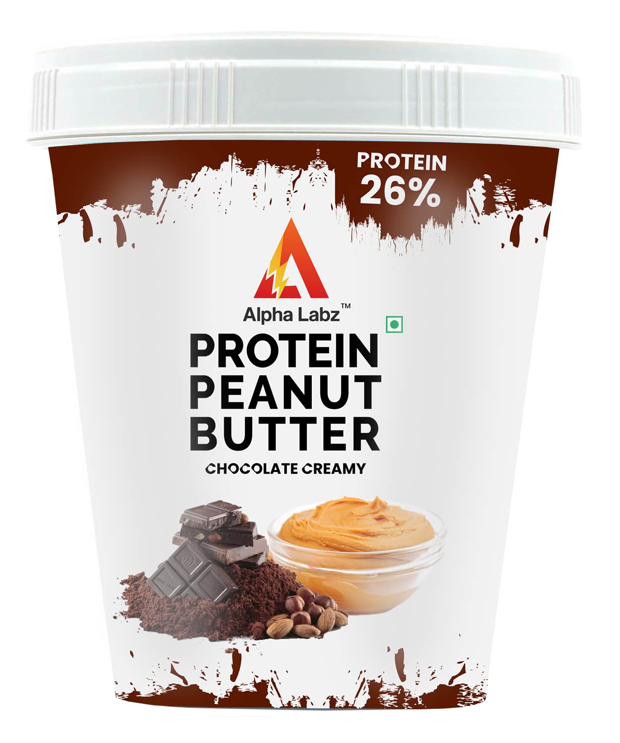 Alpha Labz Peanut Butter, Peanut Spread From Real Roasted Peanuts, Creamy Peanut Butter High Protein with 26g Protein | For Fitness & Health Conscious | Vegan Omega-3 & Prebiotic Fibre [1Kg, Chocolate Creamy]