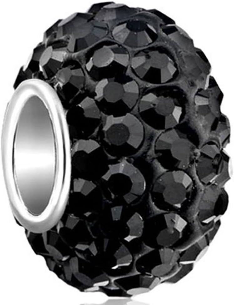 CharmSStory 925 Sterling Silver Black Simulated Birthstone Charms Synthetic Crystal Bead For Bracelets