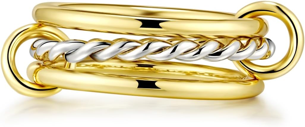 JINEAR Gold Stackable Rings for Women Non Tarnish 14K Gold Plated Interlocked Ring Gold Silver Mixed Metal Statement Rings Dainty Cubic Zirconia Band Thumb Ring Jewelry Gift for Women