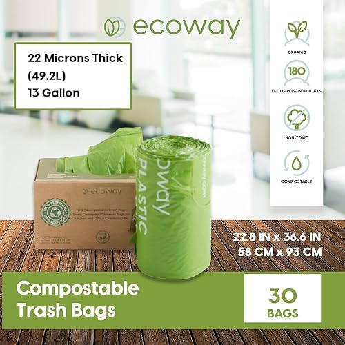 Miniatura 5 de Ecoway Bolsa de basura ecológica paquete de 30 Plant Strach biodegradable bolsa de basura para cocina, baño, oficina, hogar, verde