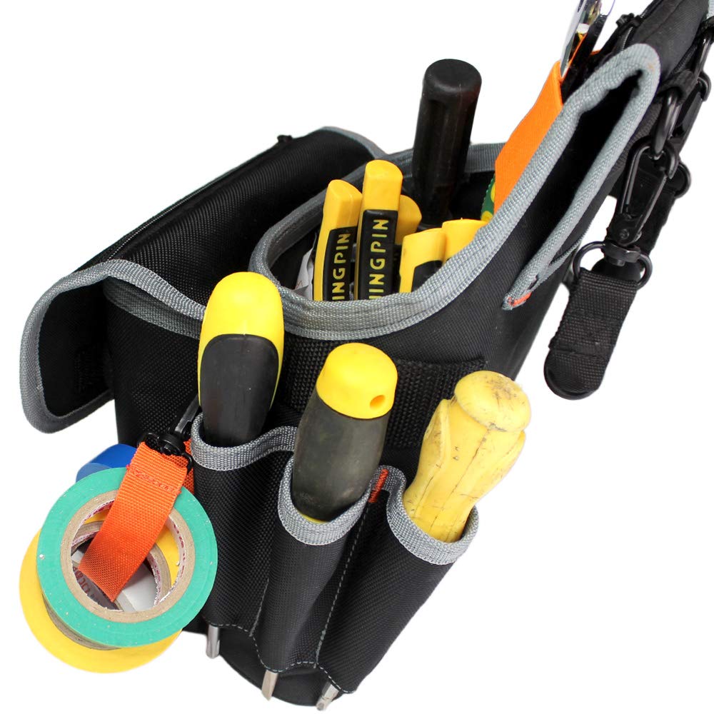 MELOTOUGH Electrician Tool Pouch With Shoulder Strap - 20 Pocket Heavy Duty Tool Belt With Rain Cover