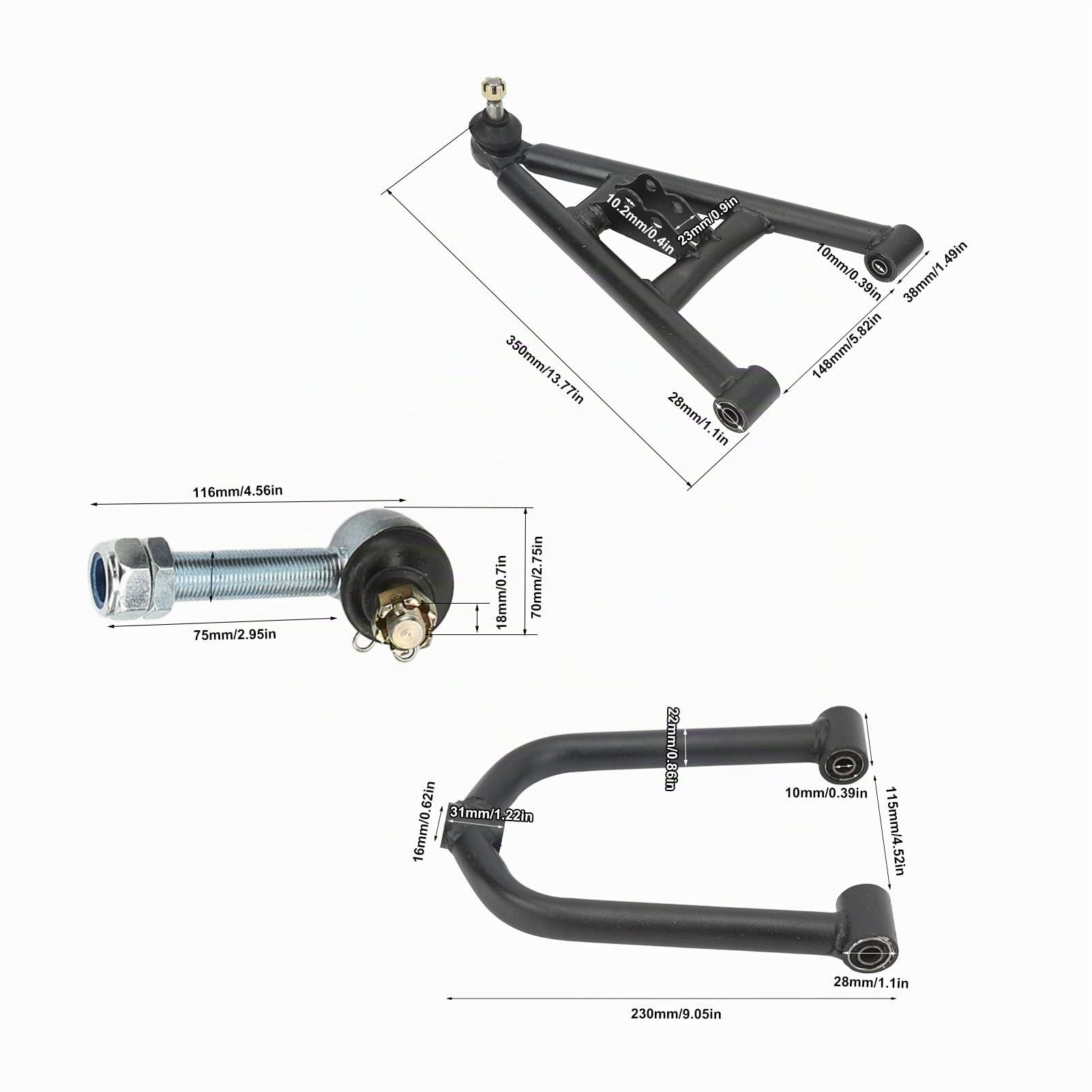Bras Oscillant Inférieur Supérieur, Kit de Bras Oscillant de Suspension Avant de 350 Mm pour GY6 110 150 200 ATV 4 Roues Quad Bike Go Kart