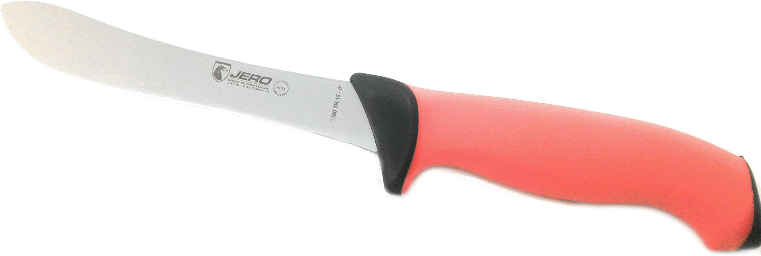JERO Pro Series TR 6" Narrow Butcher & Skinning Knife - Commercial Grade Butcher Knife - Double Injection Molded Handle With Thick Santoprene Out Layer - German Stainless Steel Blade - 1360TR
