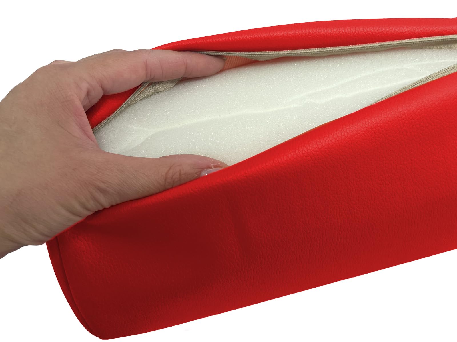 QUIRUMED Cojín Rodillo, 55 x 15 cm, color Rojo, Polipiel, Relleno de espuma, para Yoga, para Fitness, para Masaje