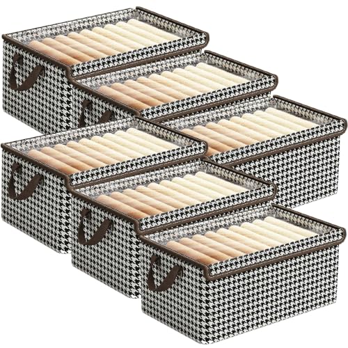 Image of PRIME PICK Foldable Clothes Storage Organizer Box with Handles, Non Woven Wardrobe Storage Bag for Clothes, Blankets and Toys, Black White (Black Pack of 6-XXL)