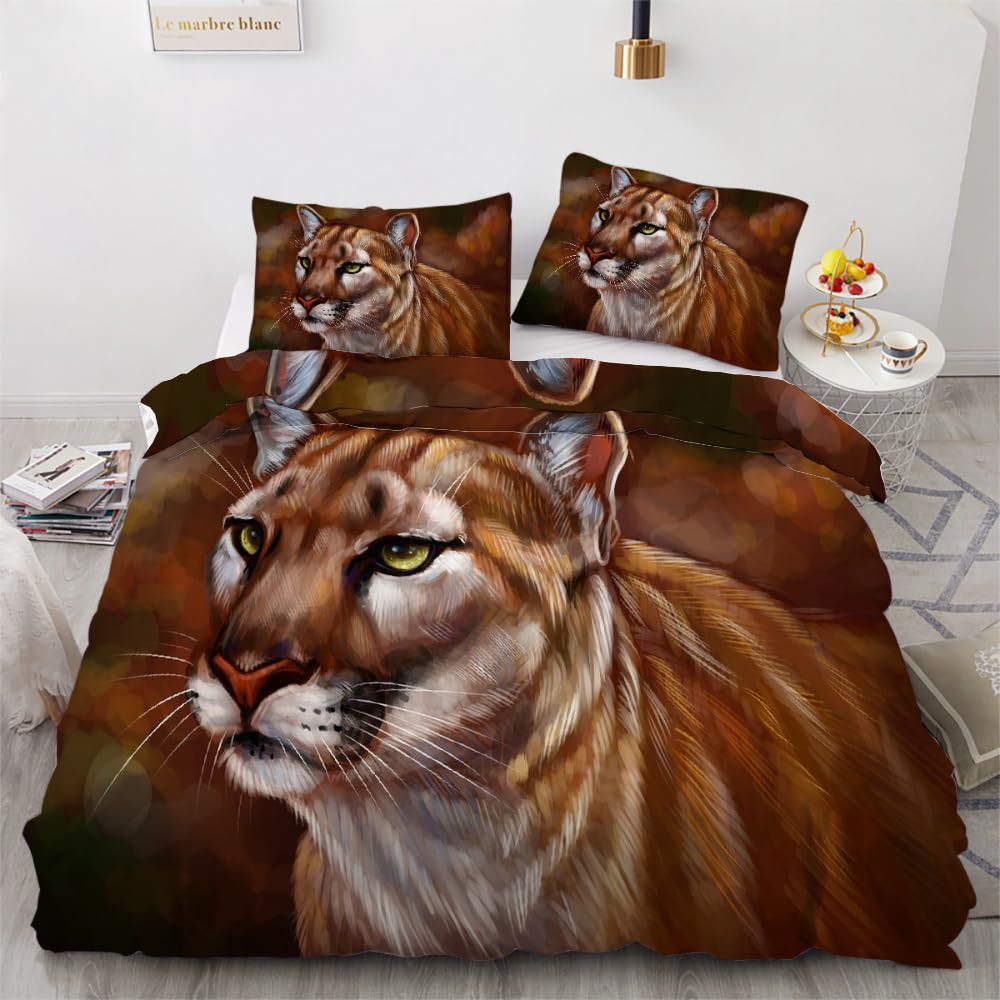 3D Lion Double Duvet Cover Set 200x200cm 3 piece Soft Microfiber Reversible Bedding Set Animal Lion Comforter Cover with Zipper Closure Quilt Cover with 2 Pillowcase 50x75cm（Image 1-1）