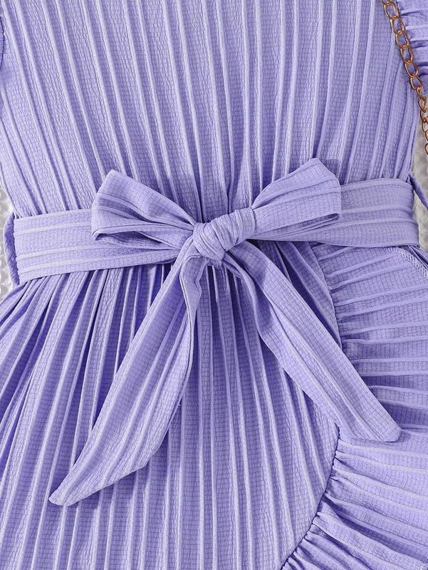 Image of Niren Enterprise Girls' Frill Pleated Design, Ruffle Sleeves, Bow Waist, Elegant Summer & Birthday Party Dress