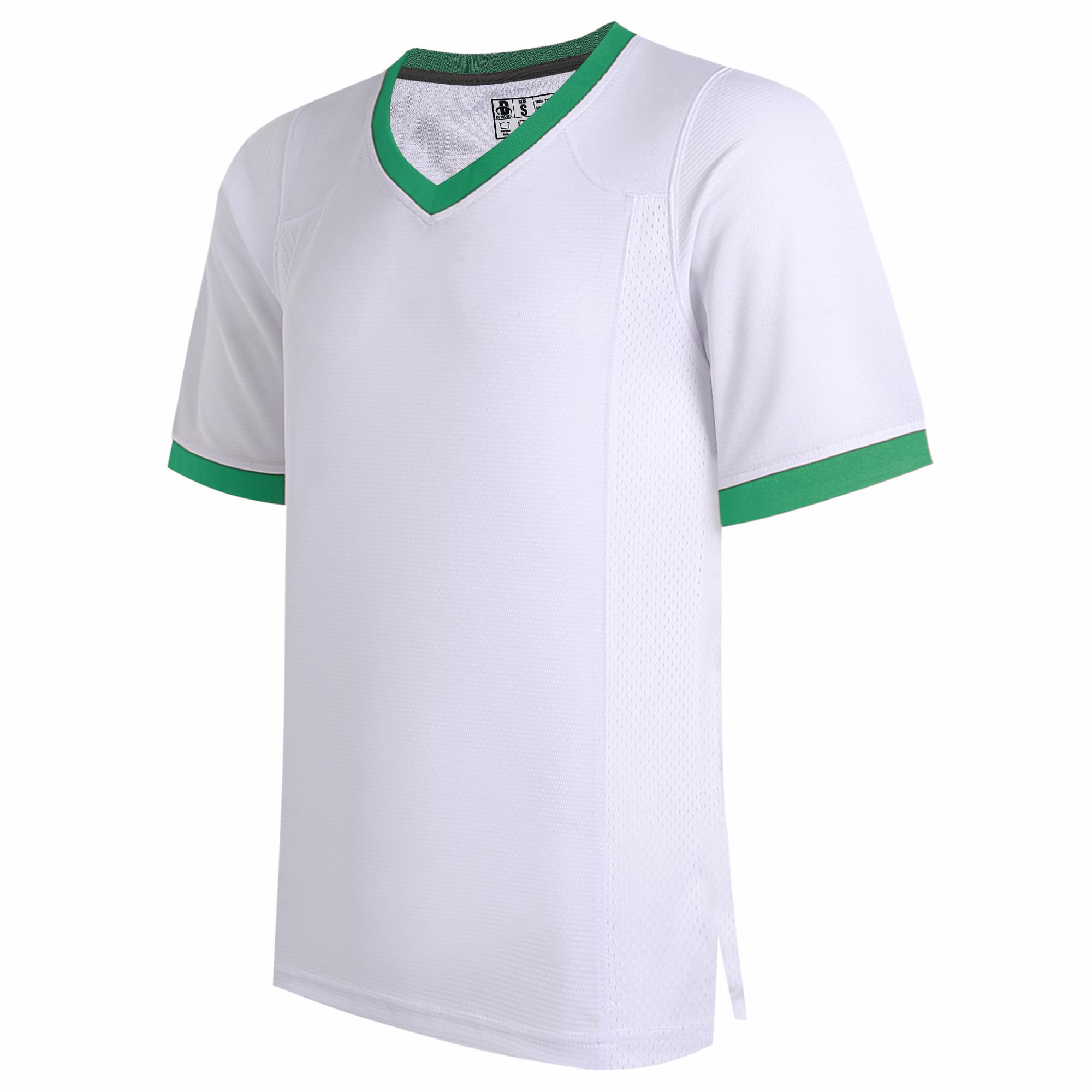 DEHANER Blank Football Jerseys for Men Unisex Workout Fitness Shirts Sports Uniform Casual Outfits, Kelly Green Neck-white Jersey, XL