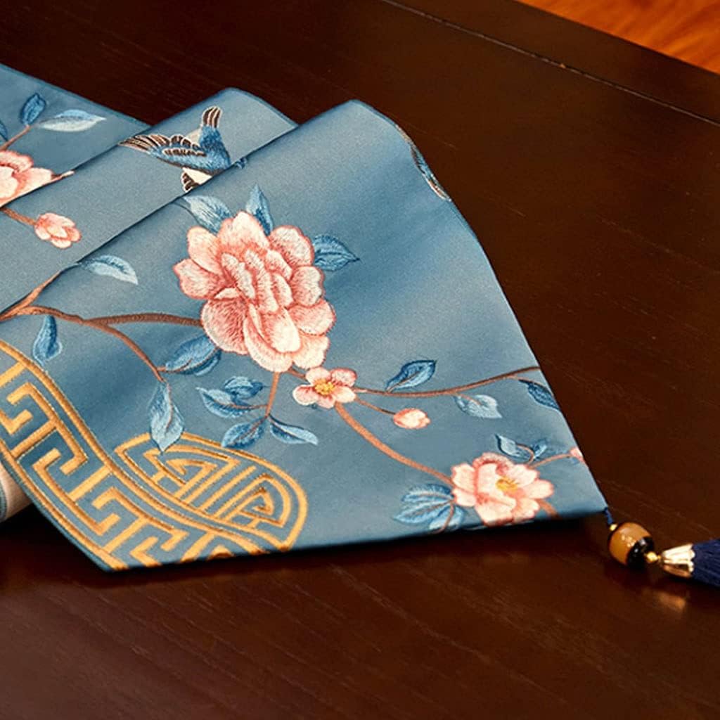 Coffee Table Runner Flowers Table Flag Long Tea Table Cloth Art Bed Flag Modern and Simple, 14x71 Inches Desktop Decoration ( Color : Light Blue )