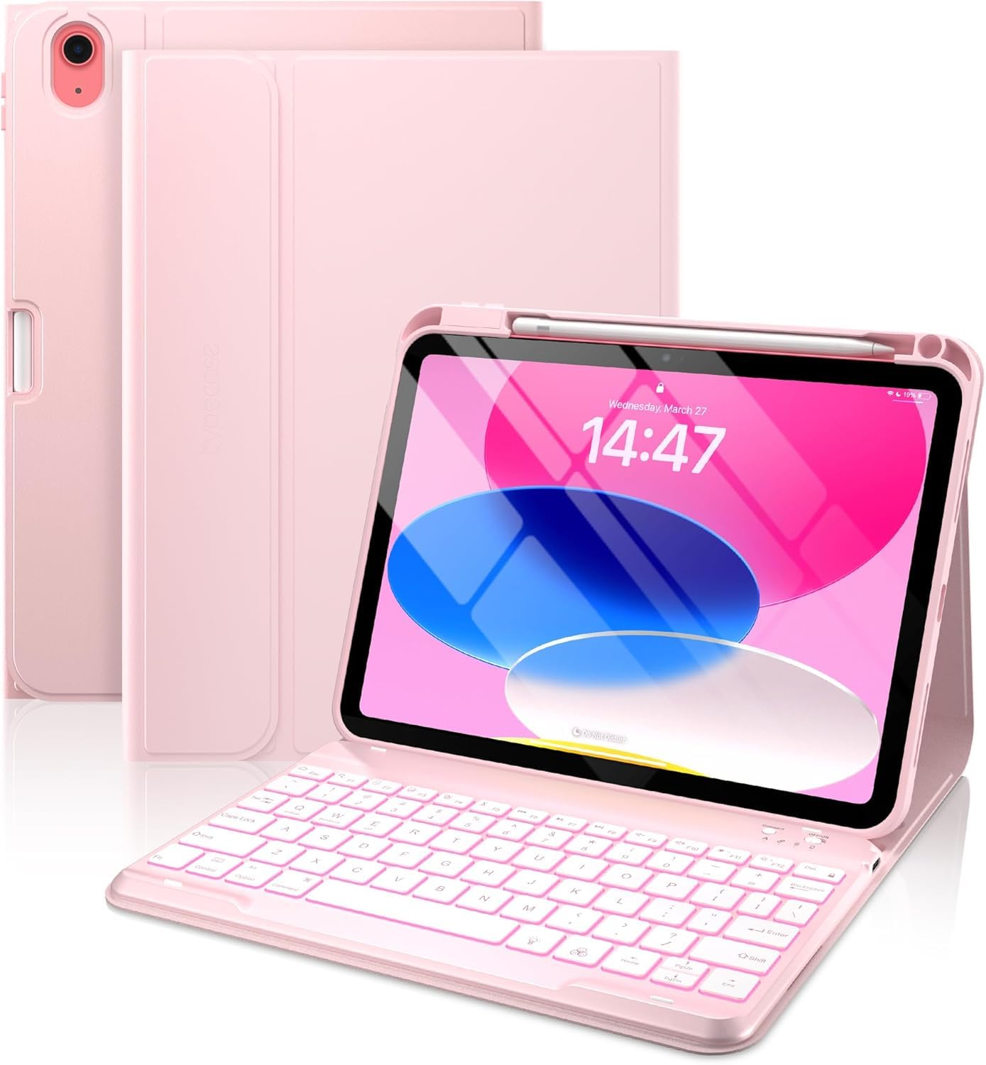 typecase Folio iPad 11th/10th Gen Keyboard Case (11" A16 2025 & 10.9" 2022) – Magnetic Wireless Detachable Keyboard, 7-Color Backlight, Thin & Light, Pencil Holder – Light Pink-picture-21