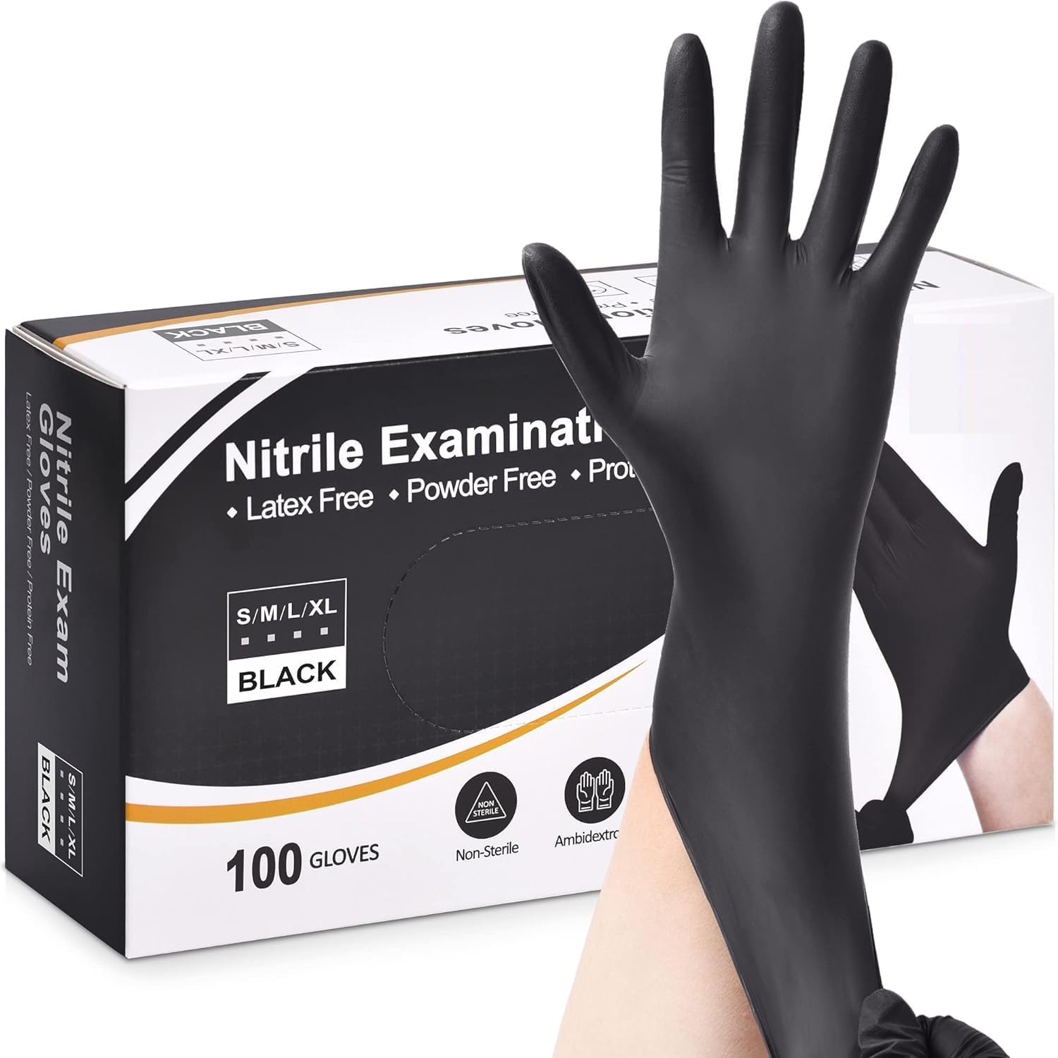 Fusion Vibes Black Nitrile Disposable Gloves - Latex Free, Powder Free, Exam, Surgical, Cleaning, Food Gloves - Extra Strong, Multi-Purpose, Black (M, 200, count)