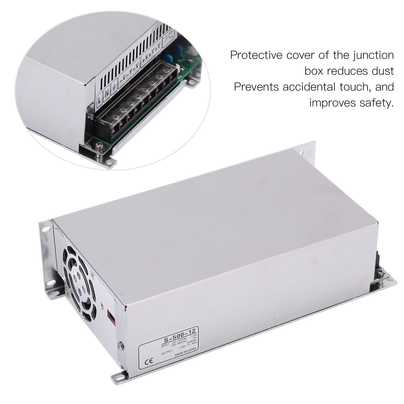 Fafeicy 500W LED Zasilacz Transformator, 12V 40A Wyjście (S-500-12)