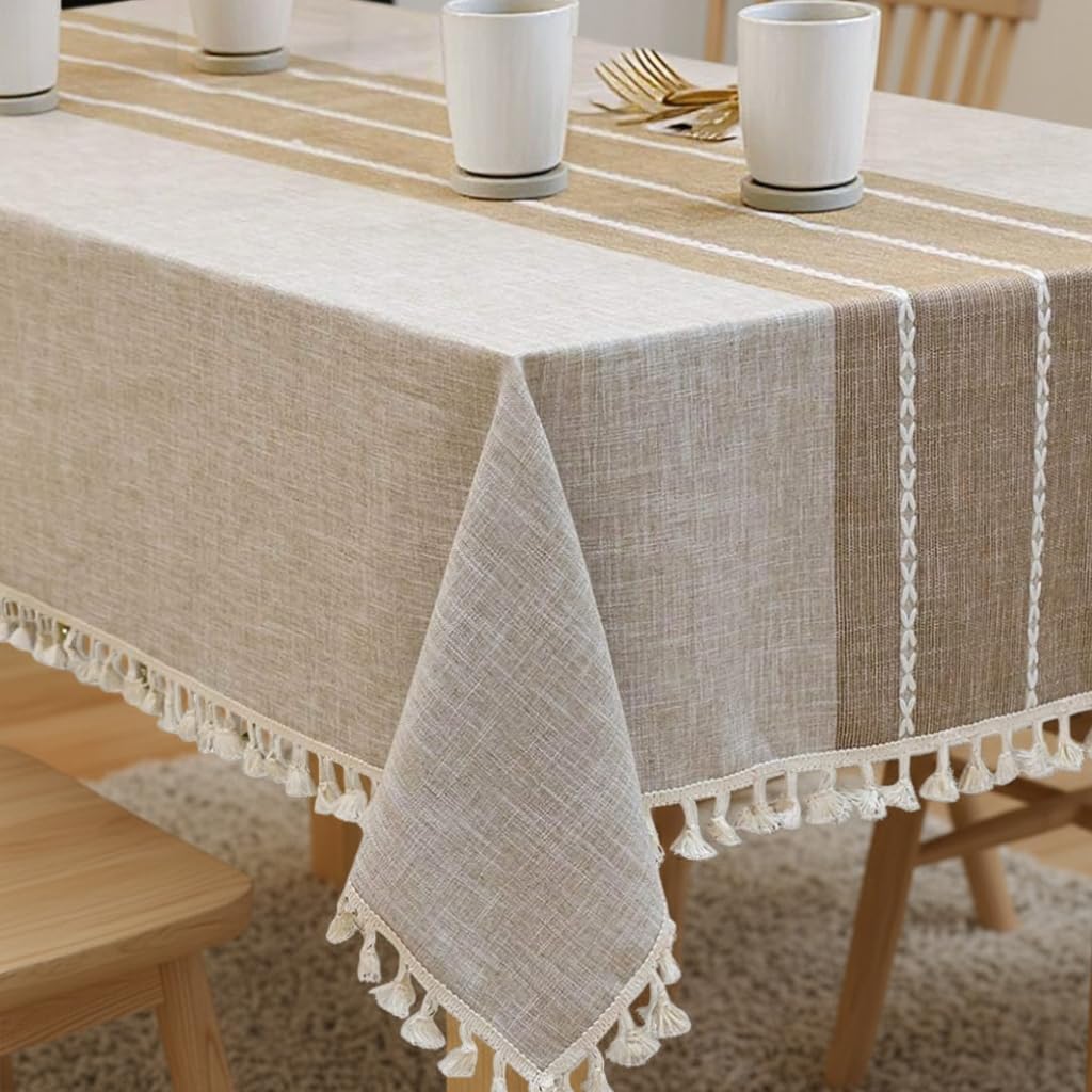 Elegant Rectangle Cotton Linen Tassel Tablecloth Non Slip Coffee 55 x 86 In
