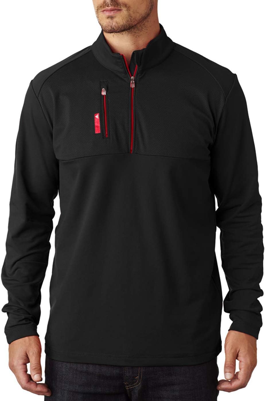 adidas Golf Mens Puremotion Mixed Media Quarter-Zip (A195), Black/Bold Red, XX-Large