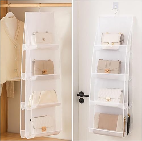Vista 18 de MURRI&MURRDI Paquete de 2 organizadores de bolsos colgantes para armario, soporte de almacenamiento de bolso con 8 bolsillos de PVC transparente