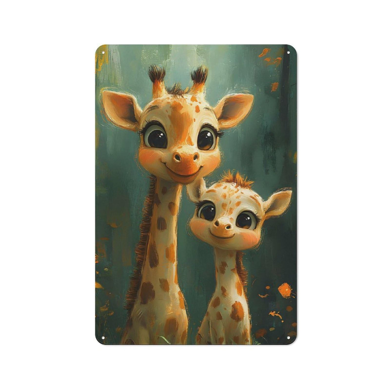 Junmoney Cute Giraffe Family Rustic Tin Wall Plaque 30X20cm For Garage Or Workshop, For Home Interiors, Feature Walls And Decorative Displays