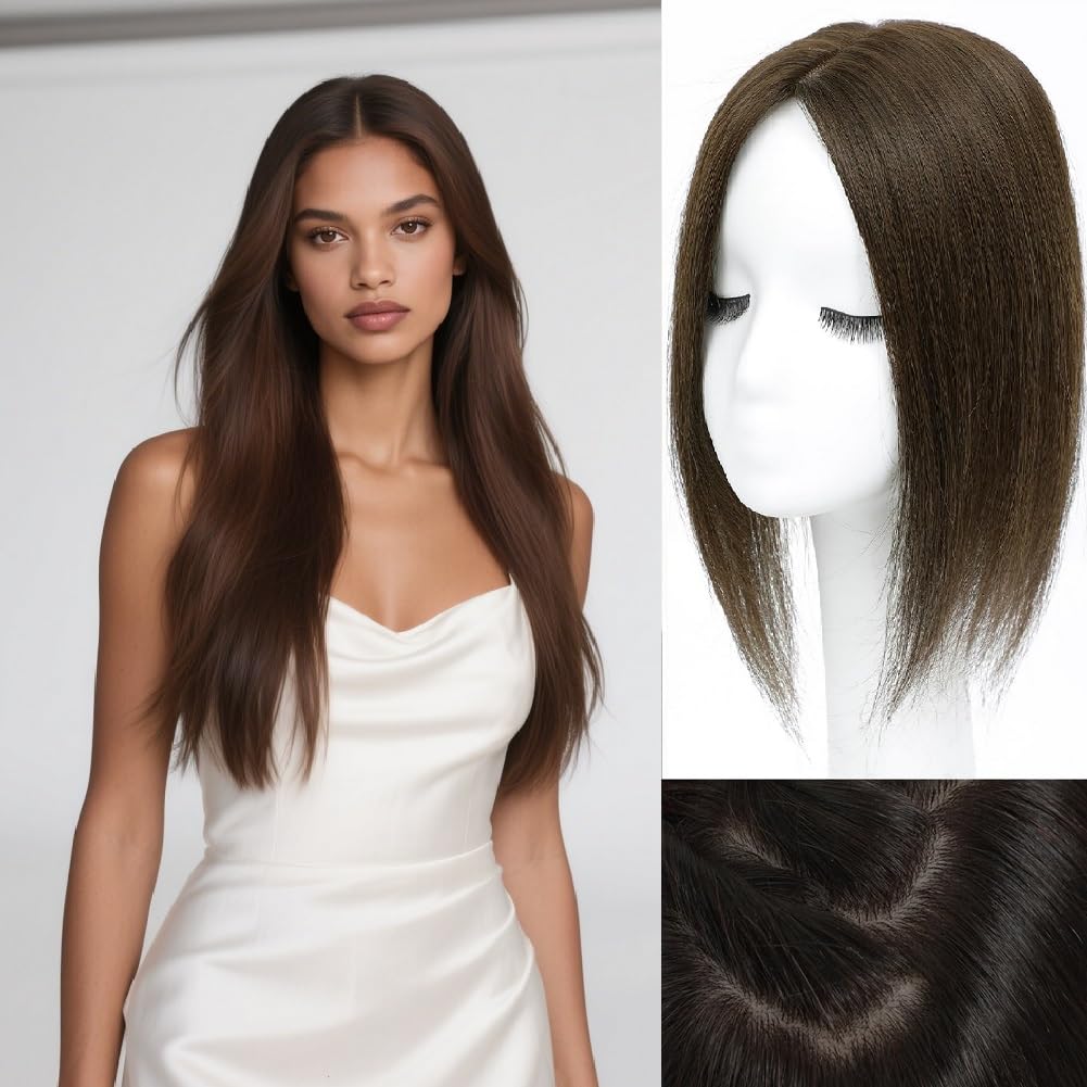 Uniferry Hair Toppers for Women Real Human Hair 12inch 13x14cm(5.1x5.5inch) Swiss Base 360°3D With Thinning Upgrade Middle Part Clip in Wispy Bnags (