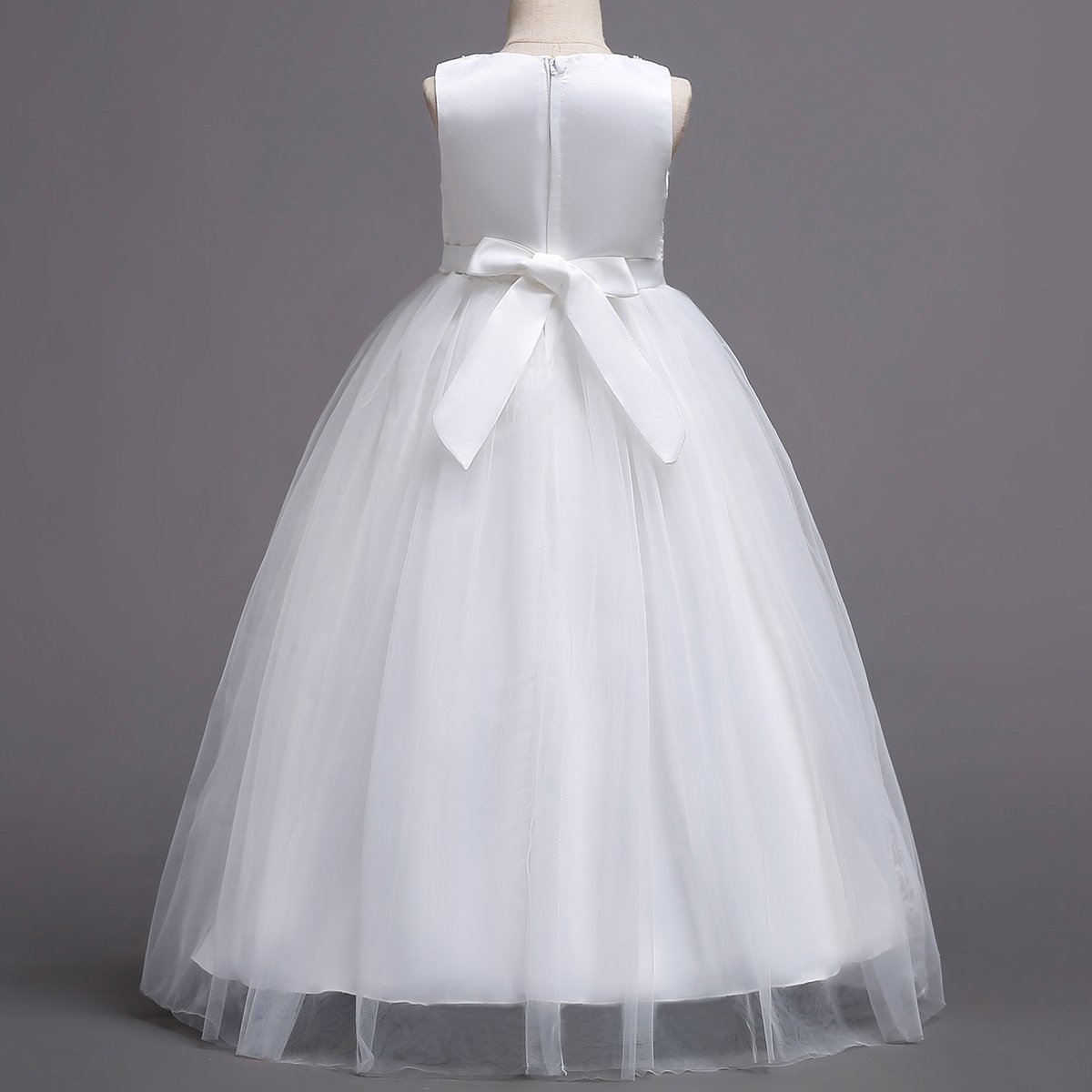 Ragazze Fiore Vintage Pizzo Principessa Abito Lungo per Bambini Tulle Pageant Festa Formale Matrimonio Pavimento Danza Abito Da Sera - Rosa - 7-8 Anni