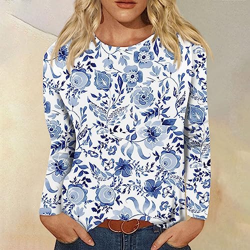 Lpigoh LPIG231128-LLC230713003 Womens Long Sleeve Shirts Round Neck Dressy Casual Tops Womens Fall Fashion 2024 Plus Size Cute Printed Tops Basic Tee Tunic Tops Blouse thumb #1