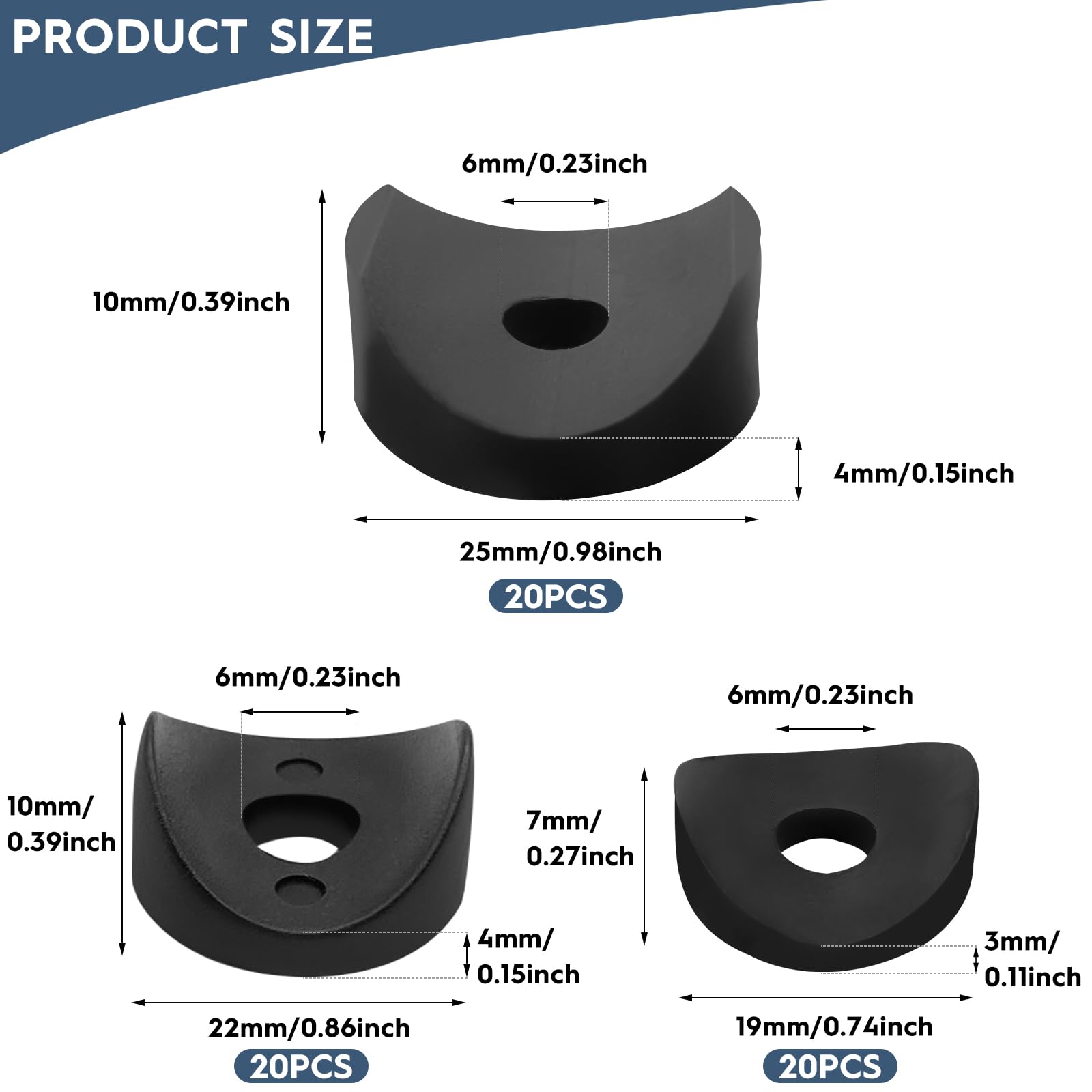 Irenwarl 60pcs Black Plastic Spacer Washers, 19mm, 22mm, 25mm, M3/M4 Screws, Assortment Kit - Image 2