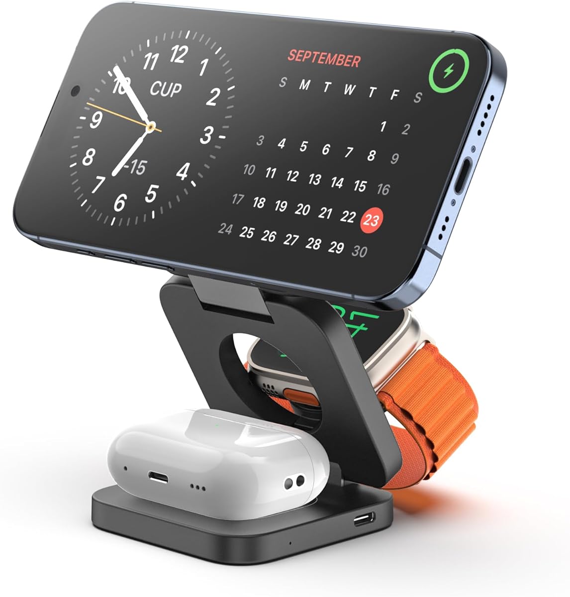 KU XIU X55 Foldable Wireless Charger, 3 in 1 Magnetic Charging Station for iPhone 17/16/15/14/13/12 Series and iPhone Air, 5W Charger for iWatch 11–4/SE/Ultra, for AirPods 4/3/2/Pro 3/2/1 – Grey