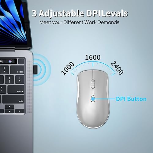 Miniatura 4 de Ratón inalámbrico, 2.4 GHz delgado portátil con receptor USB nano, 2400 DPI, clics silenciosos, mouse silencioso inalámbrico USB para computadora