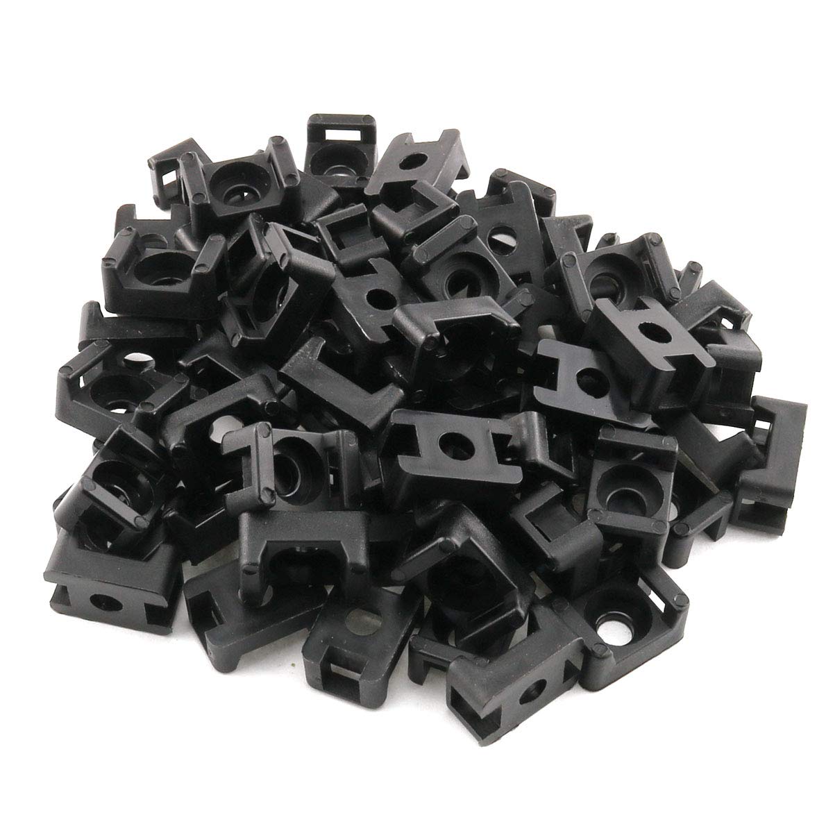E-outstanding 100-Pack Black 4.5mm Width Cable Tie Saddle Type Mount Base Wires Holder Plastic Cord Cable Tidy Management
