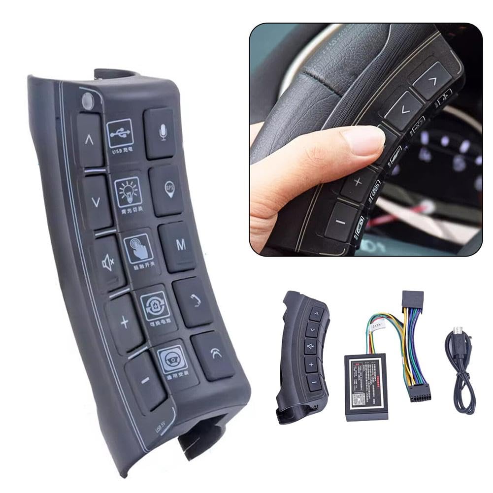 Car Bluetooth Steering Wheel Button Remote Control with Wiring Harness/Fit for 2 Din Android Radio Player 10-Key I5W6 Steering Wheel Cruise Control Switch Button