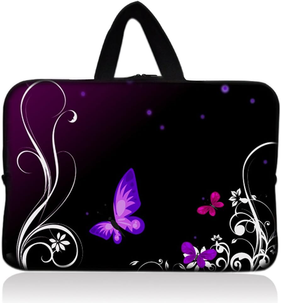 Purple Butterfly Universal 7 ~ 8 inch Tablet Portable Neoprene Zipper Carrying Sleeve Case Bag