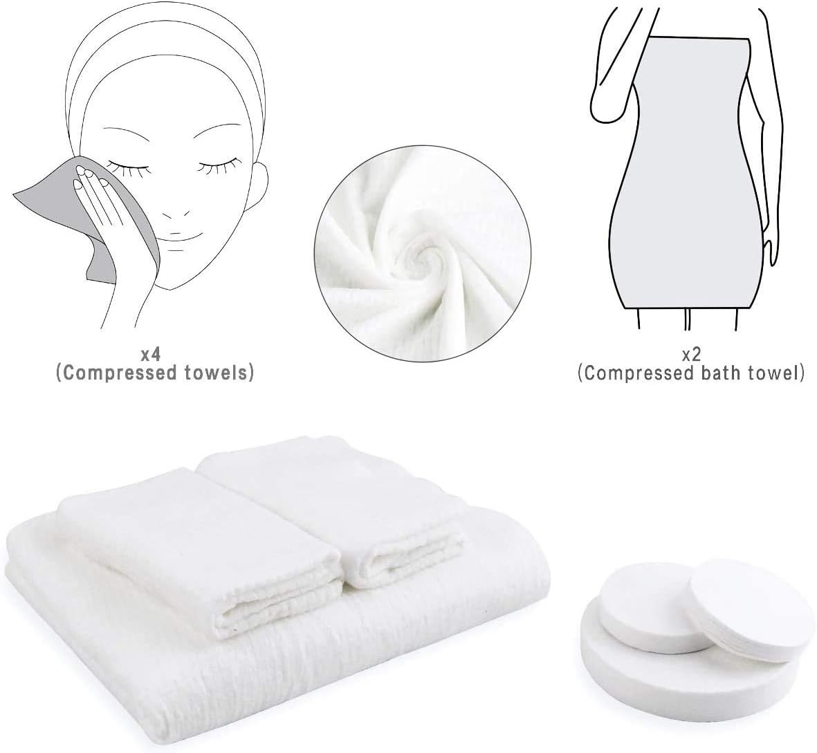 Oruuum 2 Disposable Compressed Towels + 1 Bath Towel Cotton Clean Towels and Bath Towels for Travel Tourist Articles
