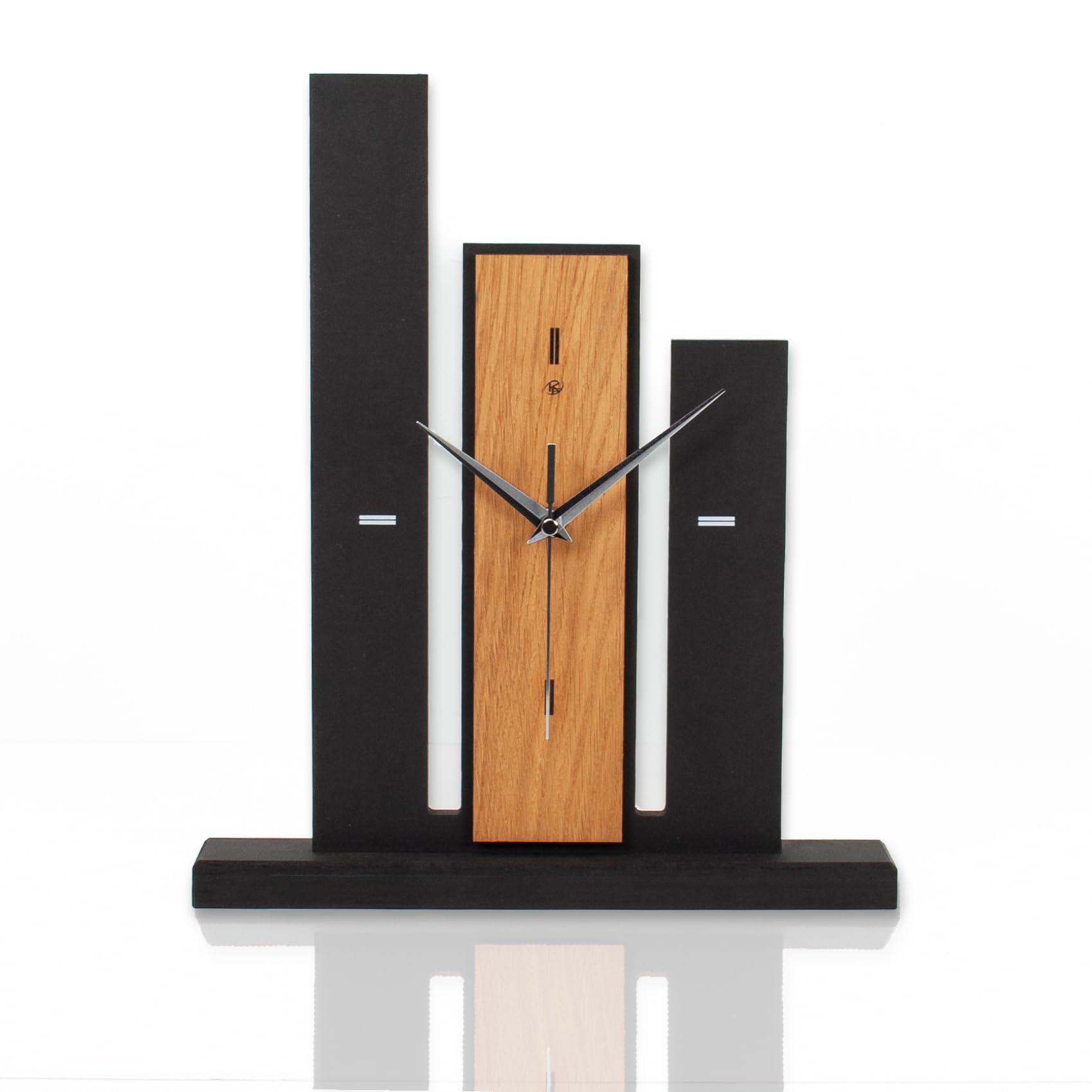 Kreative Feder Designer-Standuhr „Brown Stairs“ aus Holz – Schwarze Tischuhr in modernem Look ohne Ticken (Brown Stairs, leises Funkuhrwerk)