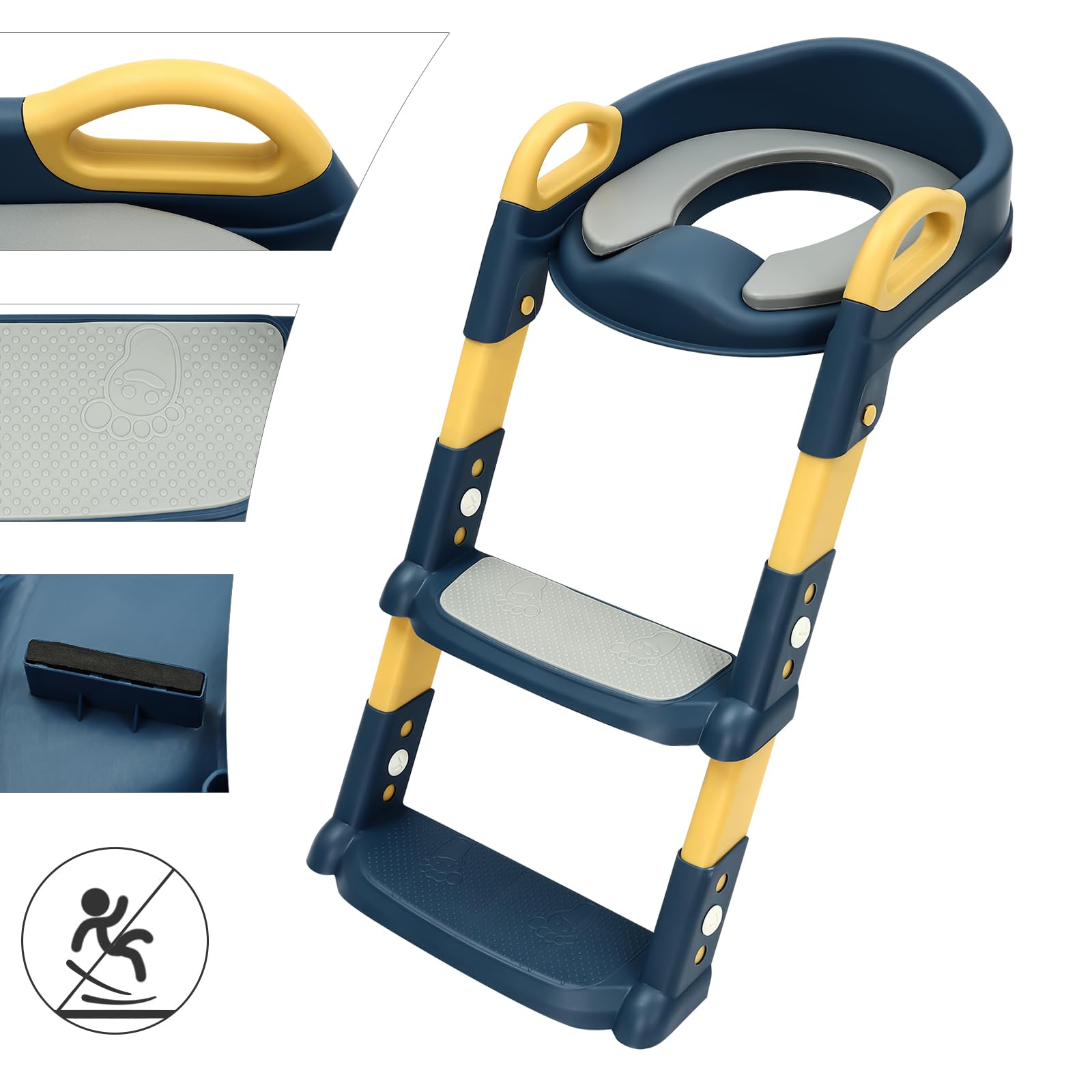 Siège de toilette pour enfant avec marche, réglable en hauteur, pliable, toilette pour enfant avec marche, pliable et confortable, siège de toilette pour bébé avec marche, pour bébés âgés de 2 à 7 ans