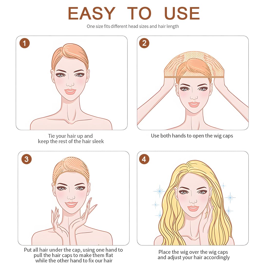 4 Pezzi Cuffia per Parrucche, Retine Parrucche, Elastici e Traspirante Parrucca Rete, Nylon Cuffia per Parrucca, Retina per Capelli Aperta per Feste Cosplay, 2 Beige + 2 Nere