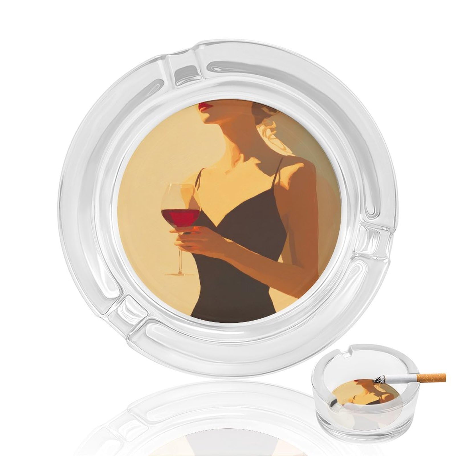 Female Holding A Wine Glass Minimal Glass Ashtray for Cigarettes Portable Decorative Ash Trays for Home Office Decor