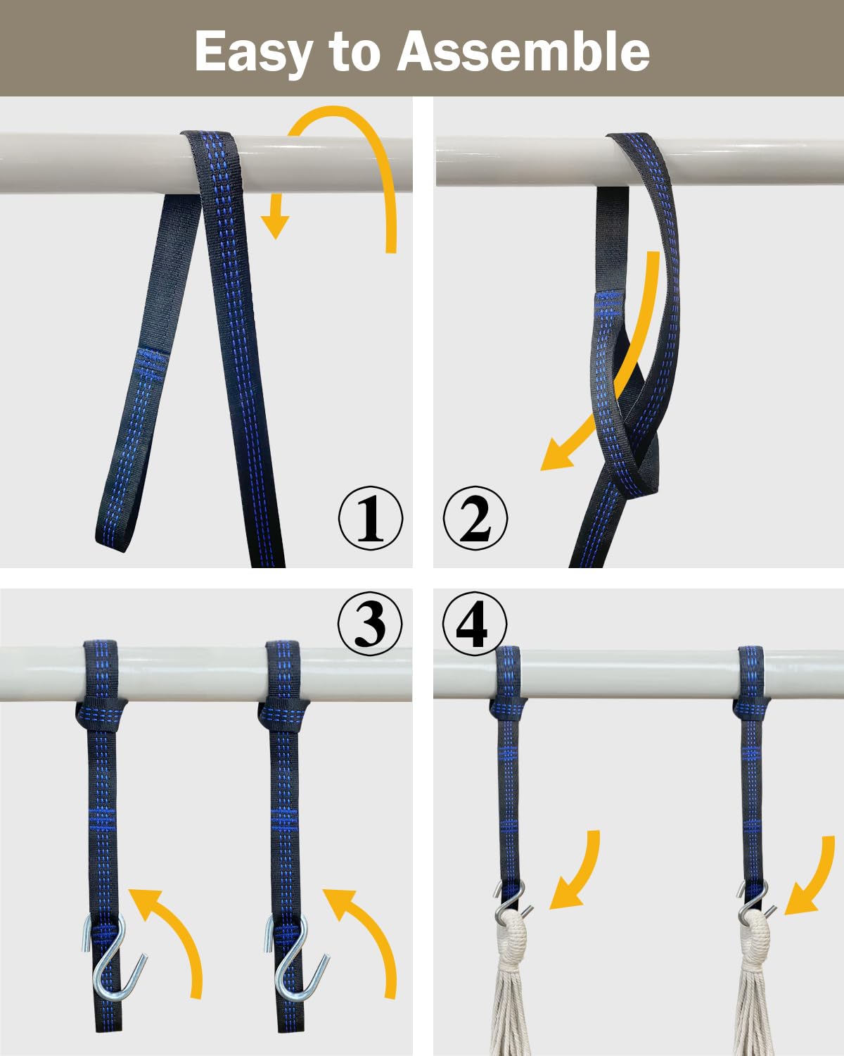 Hamaca colgante hamaca silla columpio de cuerda 2 cojines incluidos, hamaca resistente y duradera de algodón suave tejida a mano para dormitorio, porche, patio, interior/exterior 5