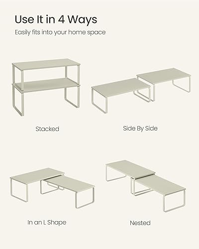 Vista 155 de SONGMICS Estante organizador de gabinete, juego de 2 estantes de encimera de cocina, almacenamiento de cocina, estante de especias, apilable, Blanco