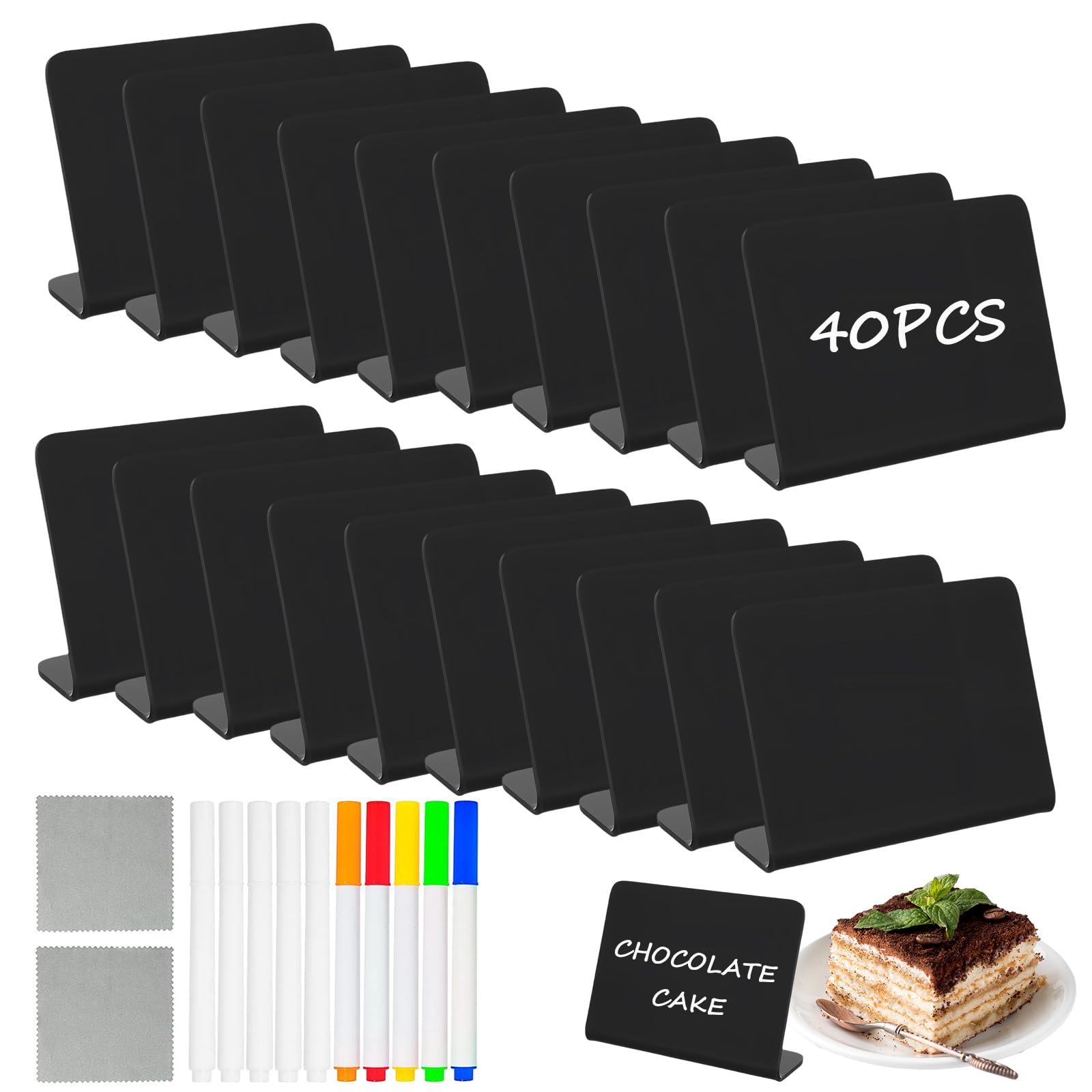 Pintuson 40 Pack Food Labels for Party Buffet - 4"x3" Mini Chalkboard Signs - Food Signs for Buffet - Catering Supplies Buffet Display for Food