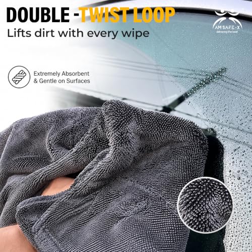 Image of AM Safe-X Premium Microfiber Cleaning Cloth 1200 GSM 40x40cm Aqua Blue & Grey | Ultra Thick Dual-Sided Car Drying Towel | Super Absorbent, Lint-Free & Scratch-Free | Multipurpose Microfiber Cloth