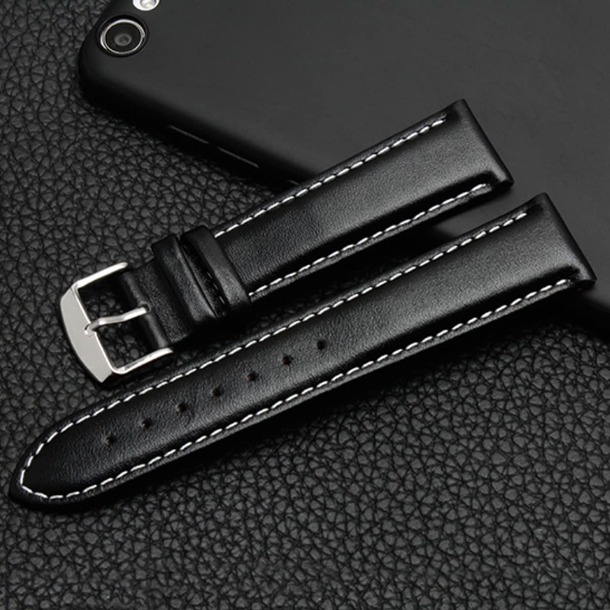 Strapseeker Jaxon Top Grain Padded Leather Rose Gold Pin Buckle Watch Strap Premium Watch Band Replacement for Men & Women Watchband with Stitches Brown Black Color Compatible Most Watches Choose