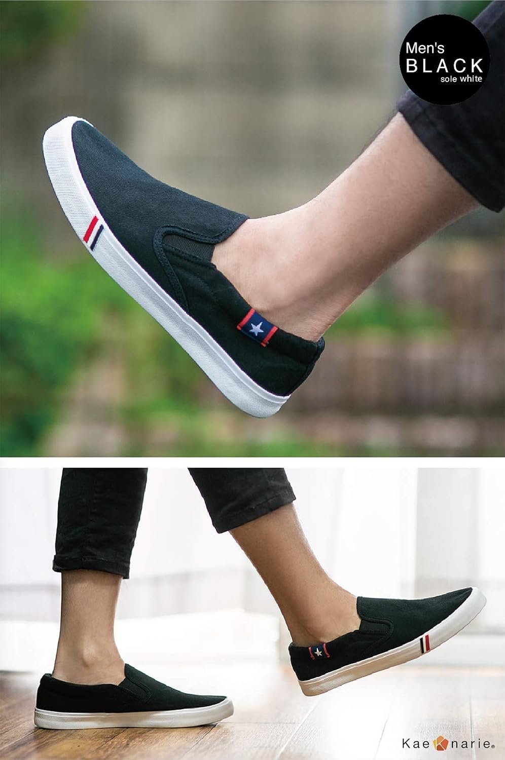 [Kaenarie] スリッポン スニーカー メンズ レディース デッキシューズ ワンポイント 星柄 おしゃれ 黒 白 キャンバス カジュアル 旅行 室内 男女 入院用 バイト