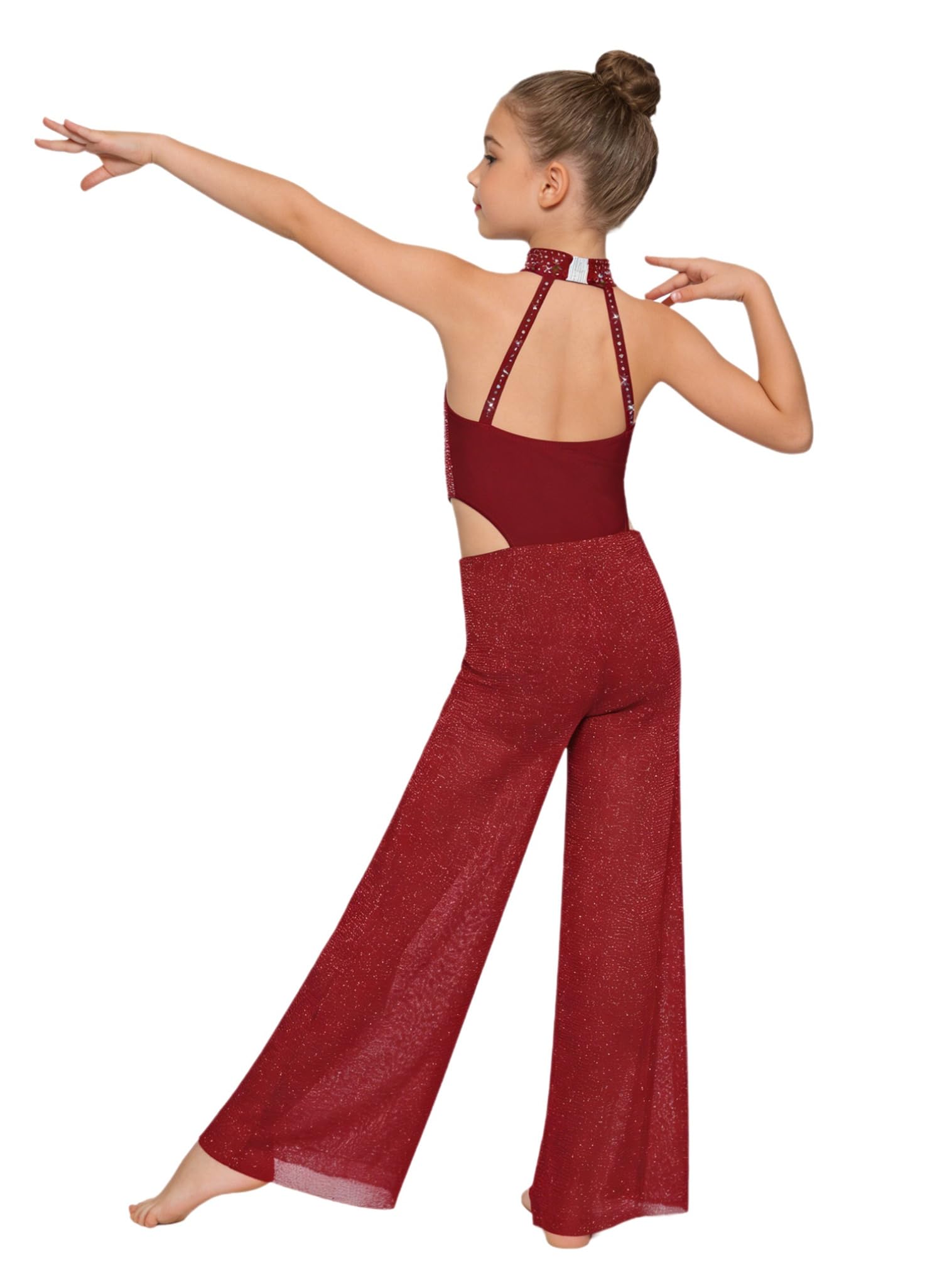 FEESHOW Bambina Body Da Danza Glitter Tuta Intera Da Ginnastica Tuta Danza Jumpsuit Gamba Larga Costume Per Bambini Balletto Lirico