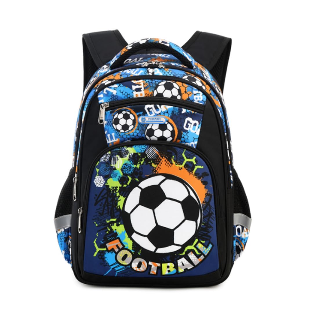 Magic Webstore Mochila escolar para niños, mochila escolar escolar para niño primaria, fútbol, bolsa de escuela impermeable, negro y azul, Large