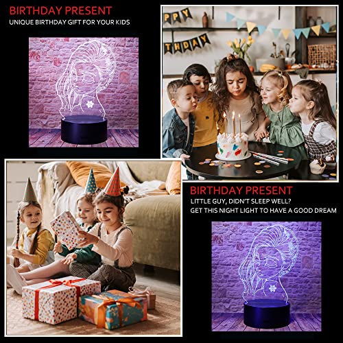 Image of Cute Frozen Princess Elsa Anime Character 3D LED Optical Illusion Bedroom Decor Sleep Table Lamp with Remote 7 Colors Acrylic Visual Night Light Birthday Christmas Gifts for Child Kids Toddlers
