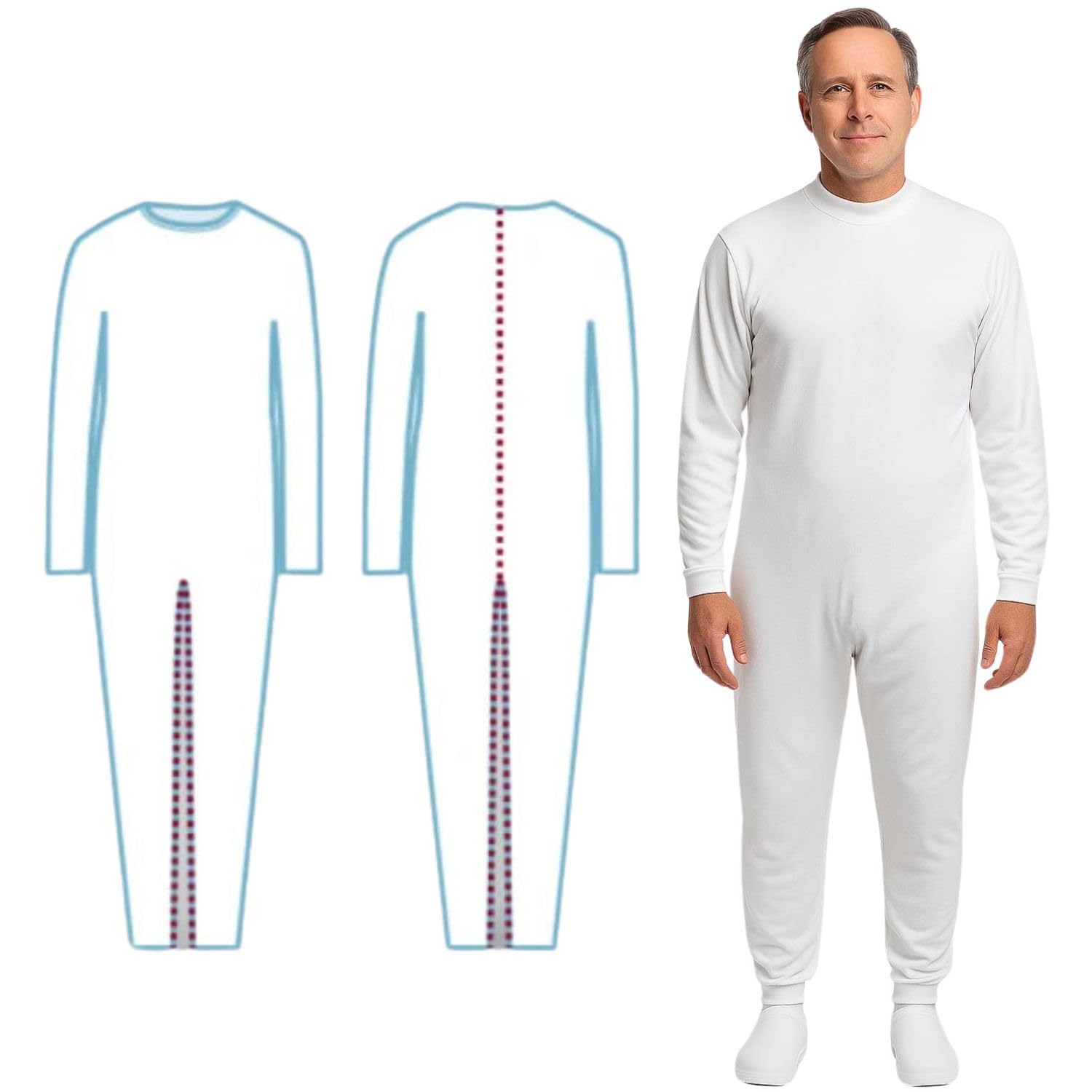 OrtoPrime Pijamas Antipañal Doble Cremallera Trasera Unisex para Geriátrico Manga Larga Cuerpo Entero Hombre Mujer Pijamas Enteros Adultos Pijama Sanitario Marca ESPAÑOLA (M)