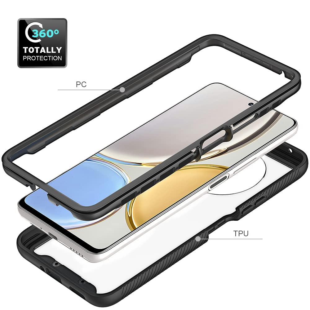 Cover Honor X6b 360° Antiurto - Custodia Rigida Con Protezione Schermo Integrata, Trasparente (Nero)