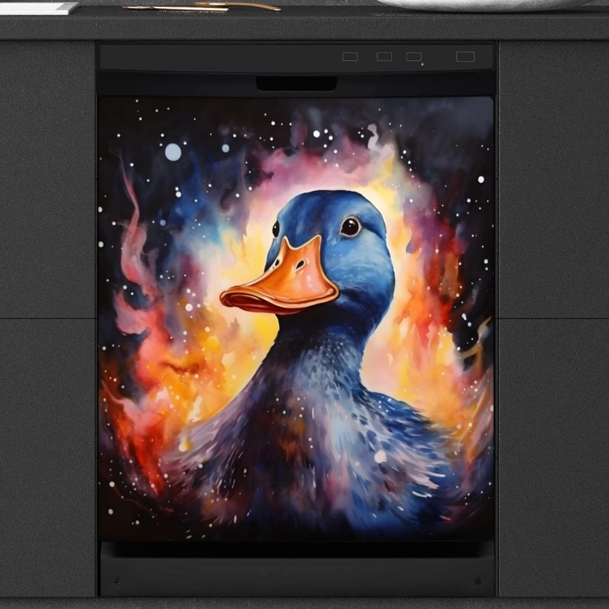 Duck Starry Sky Oil Painting Dishwasher Magnet Cover Reusable Decorative Magnetic Door Cover Dishwasher Covers for The Front Magnetic Kitchen Refrigerator Appliance Decor 23 x 26 Inches
