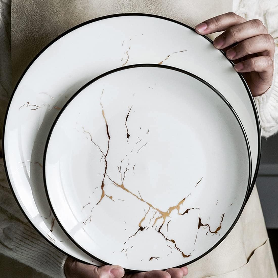 ?Luxury Marbled Dinner Plate Ware Set, Porcelain Dinnerware Set, Fine China Plate, High-End Gift Box, 12 Pieces Porcelain Dinnerware Set